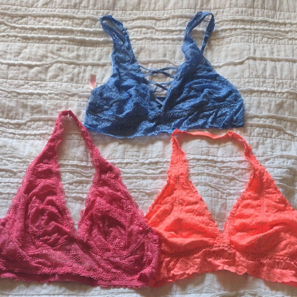 Victoria's Secret Lace Bralette Set Blue and Pink